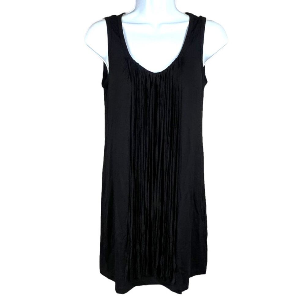 Trina Turk Dress Black Fringe V-Neck Sleeveless‎ Knit Mini Women's Small Boho